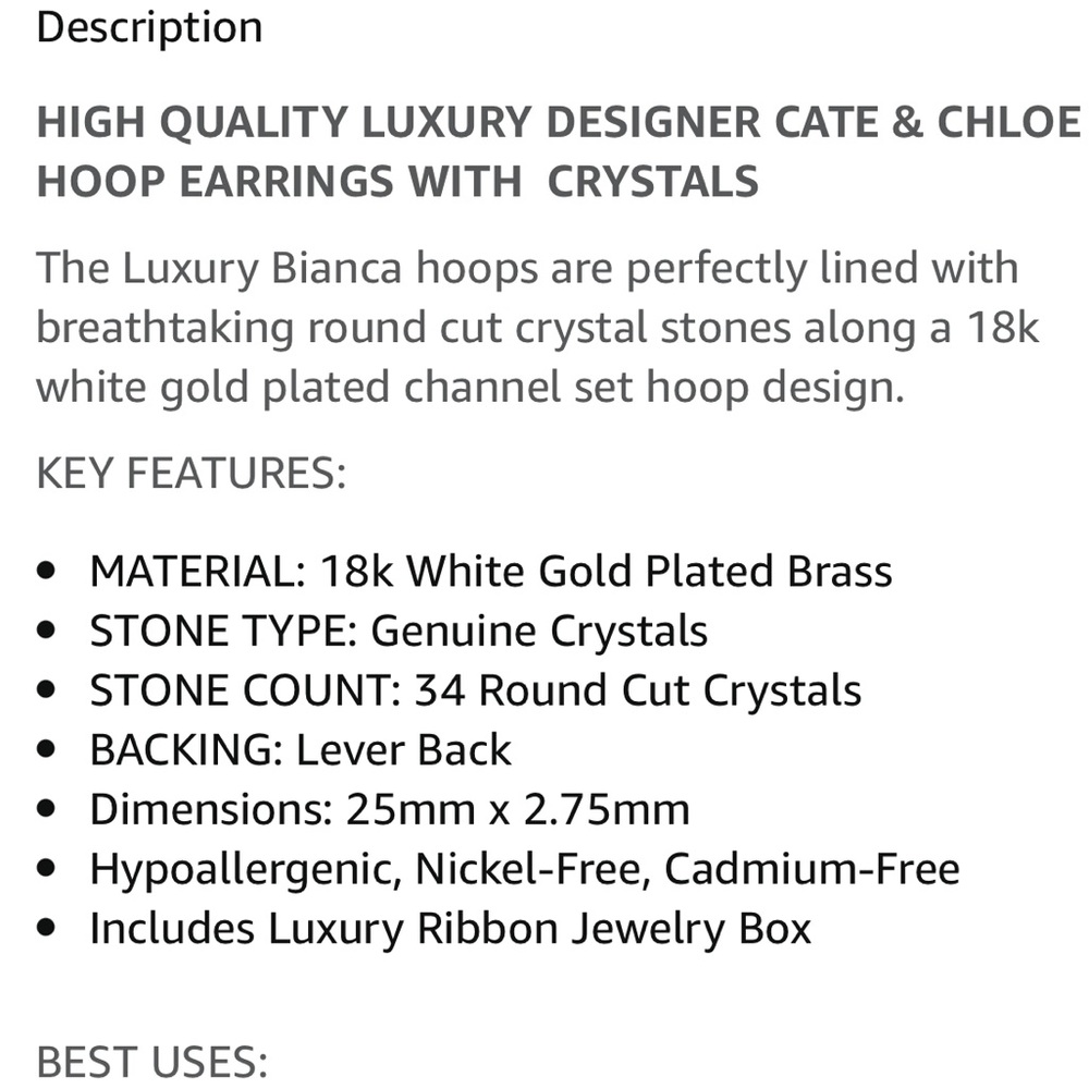18k white gold earrings with crystals NEW - Picture 5 of 5